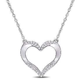 Diamond Open Heart Pendant in Sterling Silver